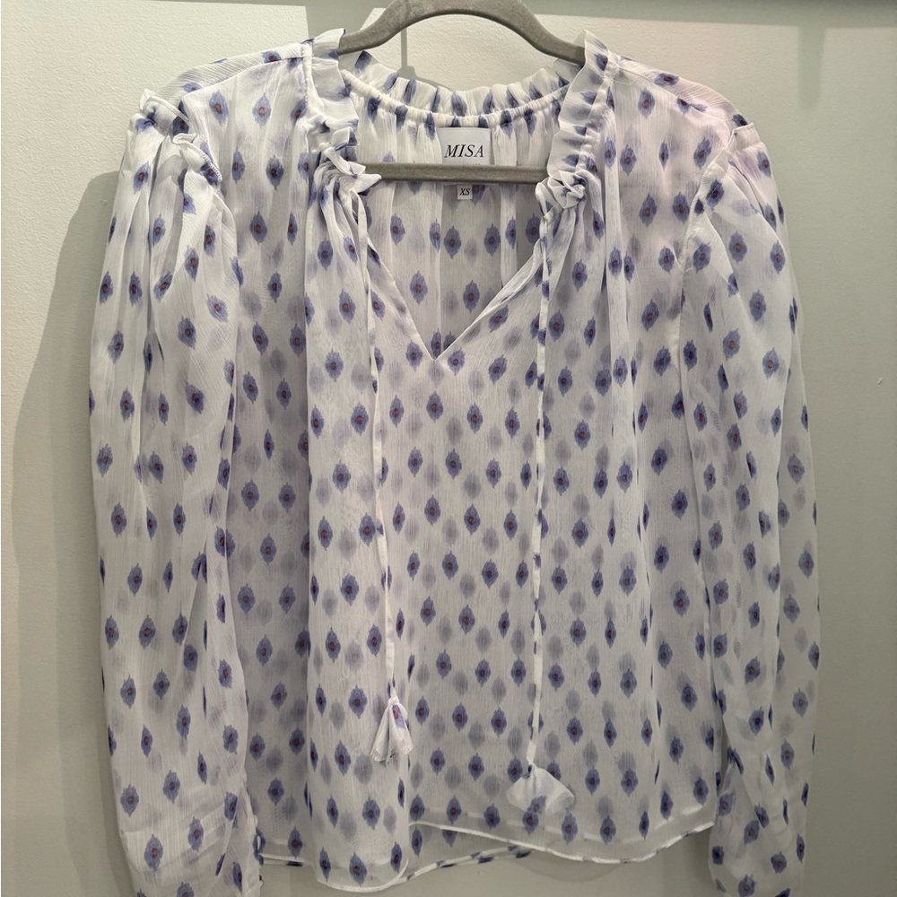 Misa Los Angeles White and Blue Blouse